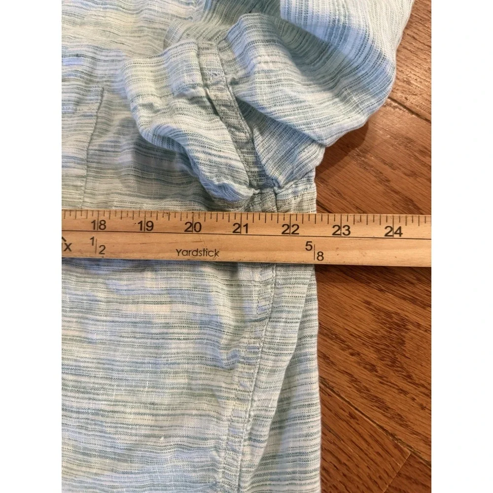 Banana Republic 100% Linen Shirt Mens Large Green Blue Camden Fit Button Up
